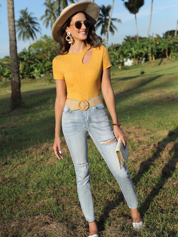 EMERY ROSE Cut Out Detail Tee