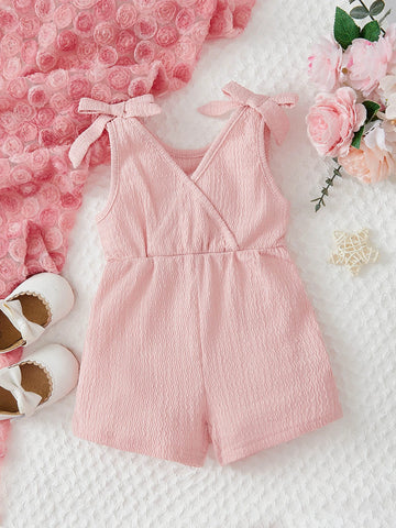 Baby Knot Shoulder Overlap Collar Romper
