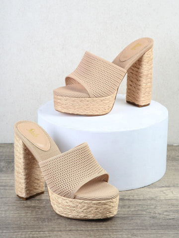 Jersey Chunky Woven Heel Platform Mules