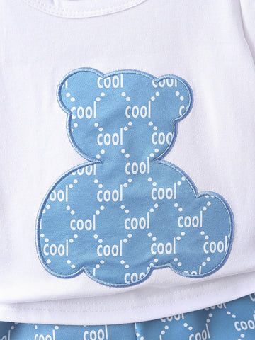 Baby Bear & Letter Graphic Tee & Shorts & Hat