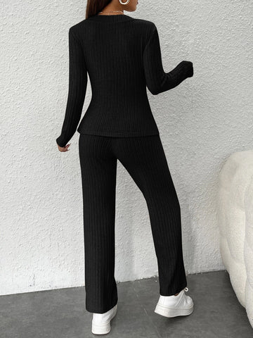 PETITE Rib Knit Criss Cross Tee & Pants