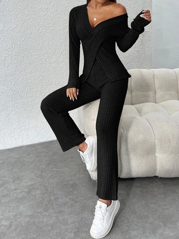 PETITE Rib Knit Criss Cross Tee & Pants