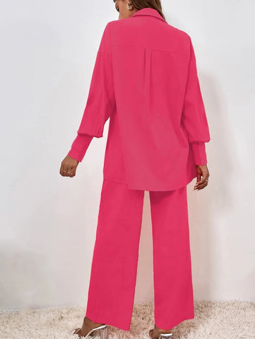 Button Front Shirt & Wide Leg Pants