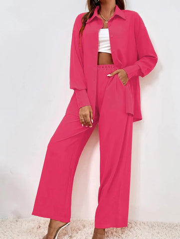 Button Front Shirt & Wide Leg Pants
