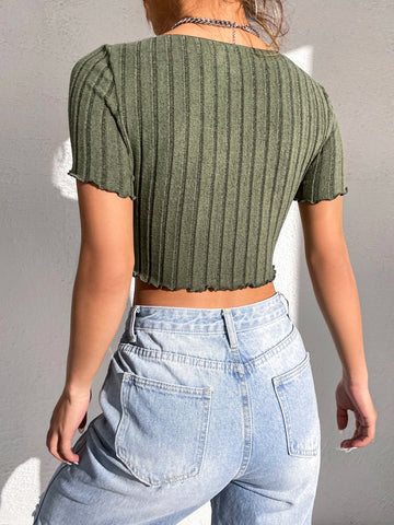 Lettuce Trim Notched Neckline Tee