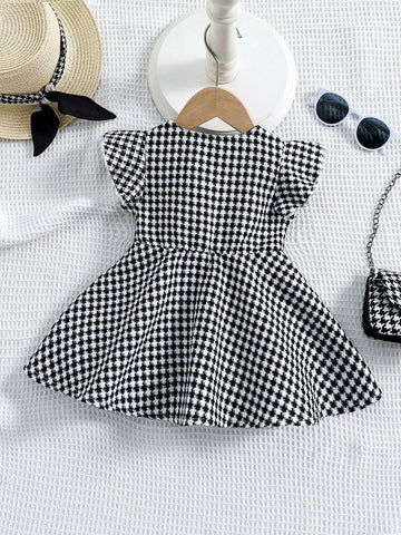 Baby Houndstooth Print Ruffle Trim Dress