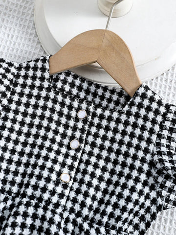 Baby Houndstooth Print Ruffle Trim Dress