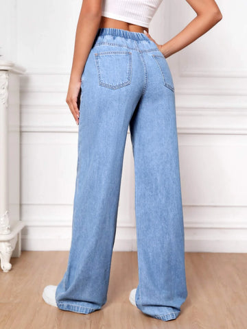 Tall Elastic Waist Wide Leg Jeans