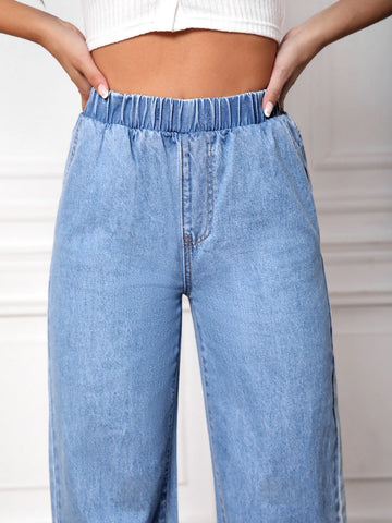 Tall Elastic Waist Wide Leg Jeans