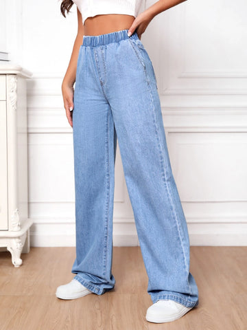 Tall Elastic Waist Wide Leg Jeans
