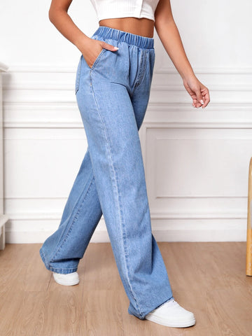 Tall Elastic Waist Wide Leg Jeans