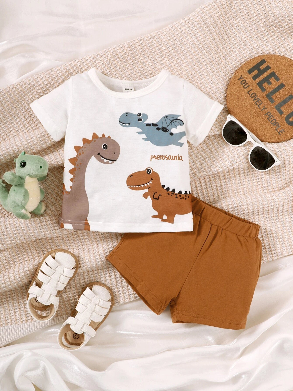 Baby Letter & Dinosaur Print Tee & Shorts