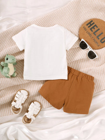 Baby Letter & Dinosaur Print Tee & Shorts