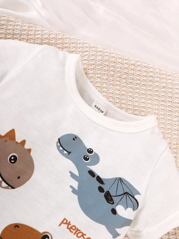 Baby Letter & Dinosaur Print Tee & Shorts