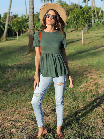 EMERY ROSE Solid Ruffle Hem Tee