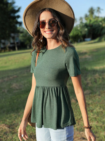 EMERY ROSE Solid Ruffle Hem Tee