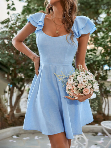 Sweetheart Neck Tie Back Butterfly Sleeve Dress