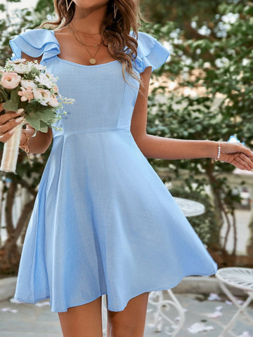 Sweetheart Neck Tie Back Butterfly Sleeve Dress