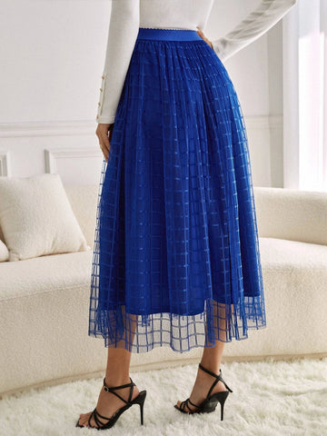 Scallop Waistband Geo Mesh Overlay Skirt