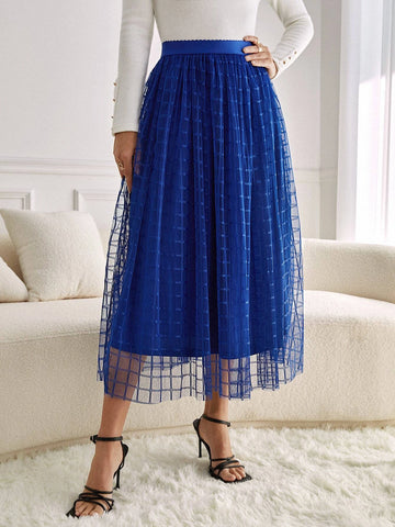 Scallop Waistband Geo Mesh Overlay Skirt