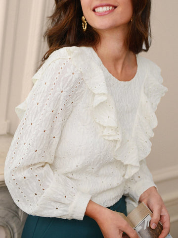 Frenchy Ruffle Trim Lantern Sleeve Tee