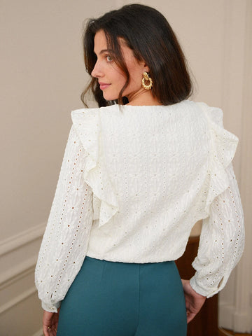 Frenchy Ruffle Trim Lantern Sleeve Tee