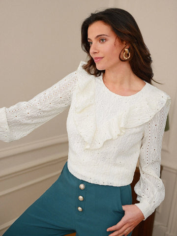Frenchy Ruffle Trim Lantern Sleeve Tee