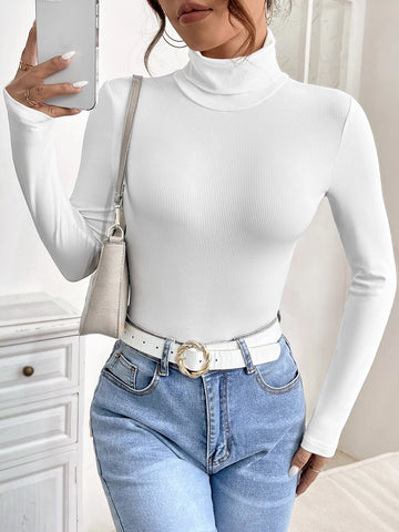 Solid Turtleneck Slim Fit Bodysuit