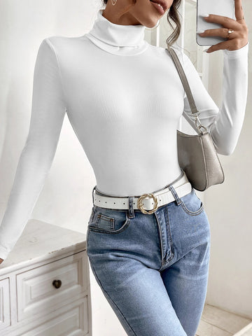 Solid Turtleneck Slim Fit Bodysuit