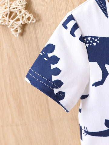 Baby Dinosaur Print Patched Pocket Tee & Shorts