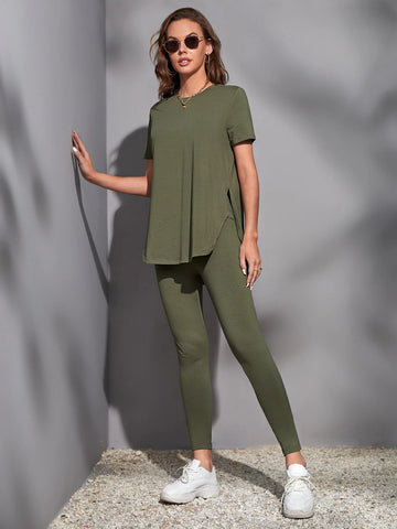 EZwear Solid Split Side Tee & Leggings