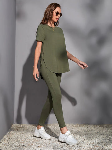 EZwear Solid Split Side Tee & Leggings