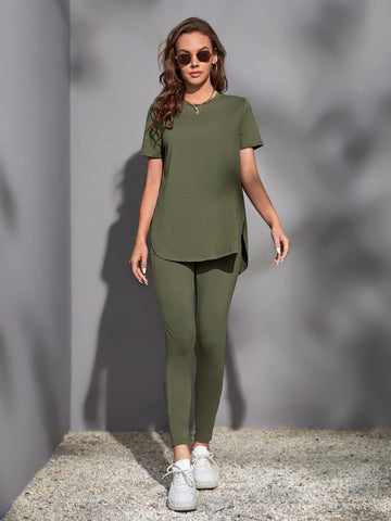 EZwear Solid Split Side Tee & Leggings