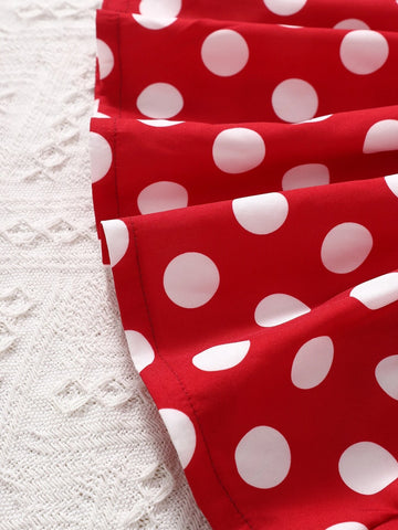 Baby Polka Dot Ruffle Trim Bow Front Overall Dress