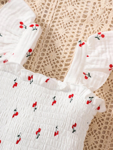 Baby Cherry Print Ruffle Trim Dress