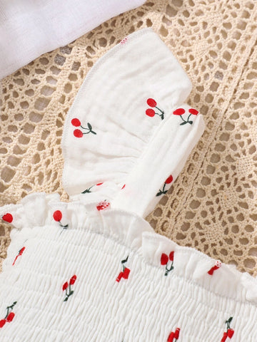 Baby Cherry Print Ruffle Trim Dress