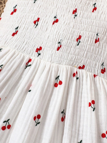 Baby Cherry Print Ruffle Trim Dress