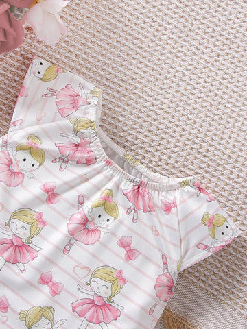 Newborn Baby Figure& Striped Print Frill Trim Romper & Headband