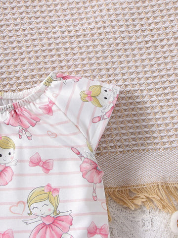 Newborn Baby Figure& Striped Print Frill Trim Romper & Headband