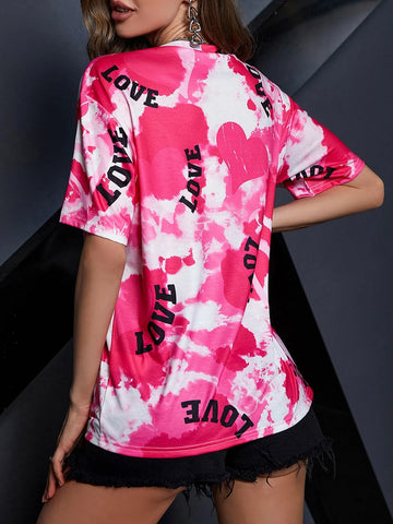 Tie Dye Letter Graphic Drop Shoulder Tee