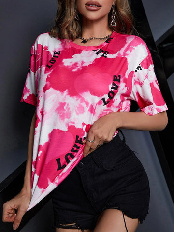 Tie Dye Letter Graphic Drop Shoulder Tee