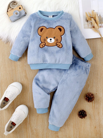 Baby Bear Embroidery Teddy Sweatshirt & Pants