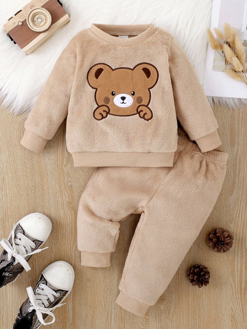 Baby Bear Embroidery Teddy Sweatshirt & Pants