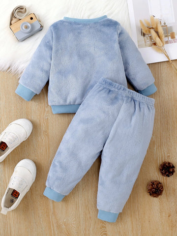 Baby Bear Embroidery Teddy Sweatshirt & Pants