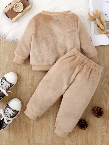 Baby Bear Embroidery Teddy Sweatshirt & Pants