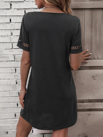 Solid Contrast Lace Tee Dress
