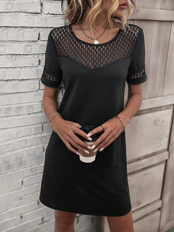 Solid Contrast Lace Tee Dress
