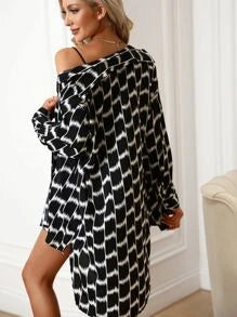 Allover Print Drop Shoulder Shirt & Knot Front Shorts