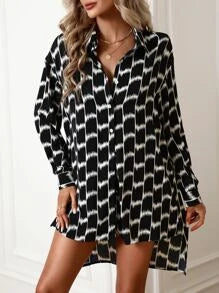 Allover Print Drop Shoulder Shirt & Knot Front Shorts