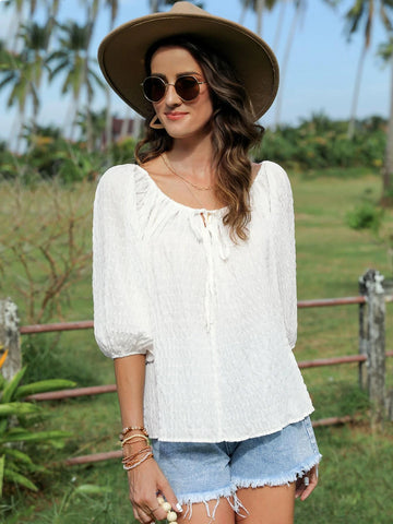 EMERY ROSE Tie Neck Raglan Sleeve Blouse